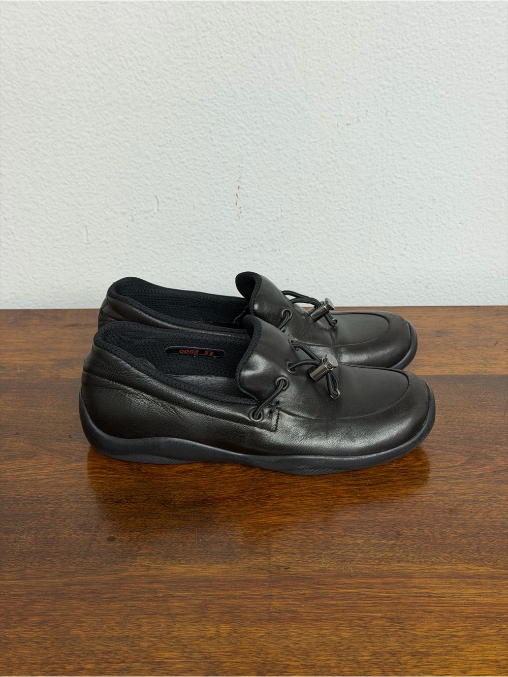 Vintage Y2K Prada Sport Linea Rossa Black Leather Toggle Loafers EU 33